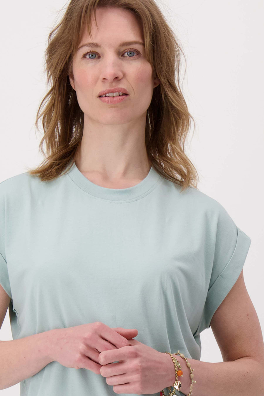 jersey top opgerolde mouw | vergrijsd blauw