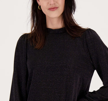 Lurex top with balloon sleeves | black