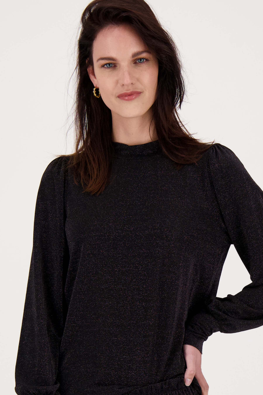 lurex top ballon mouw | zwart