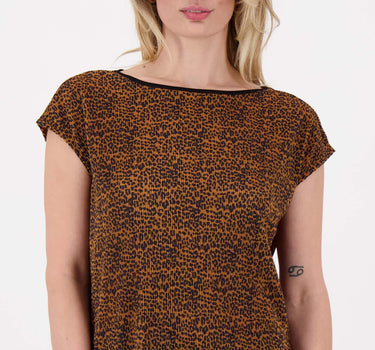 pleated top with leopard print | camel