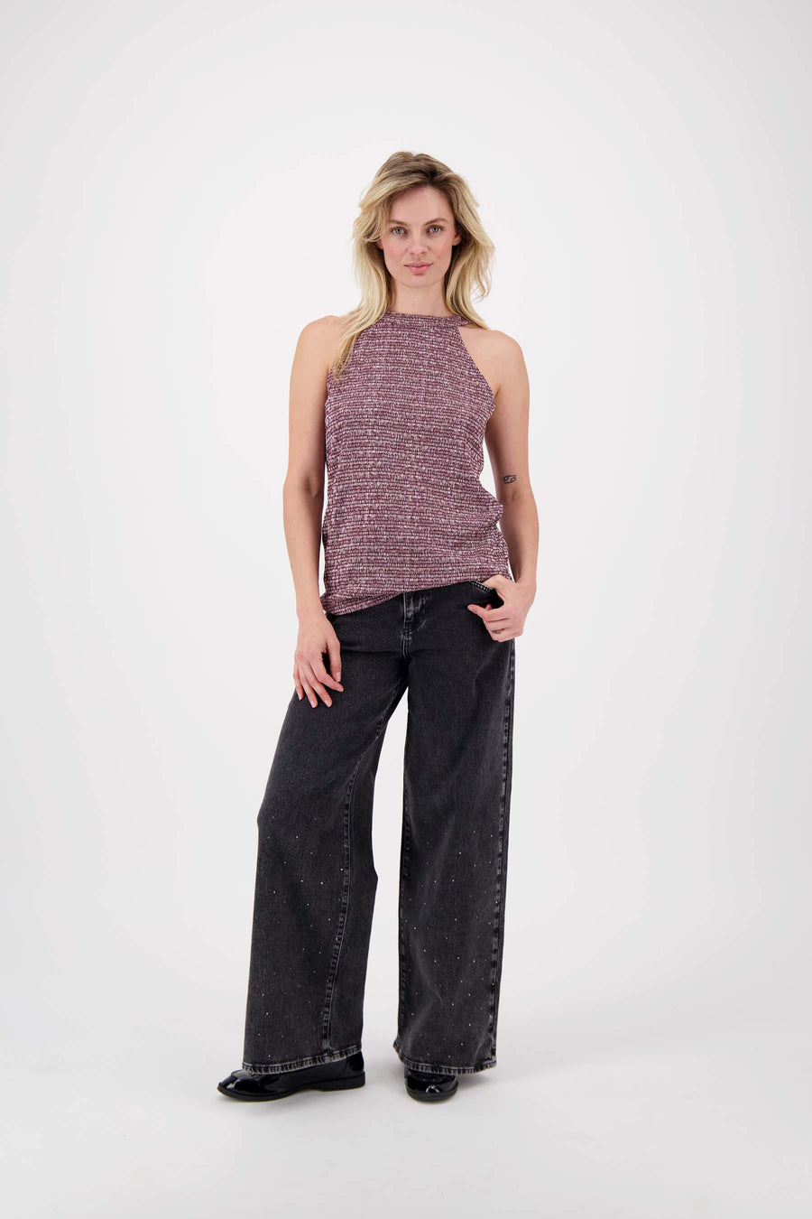 jersey halter top met grafische print | wit / port