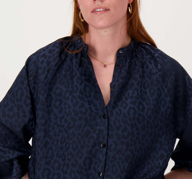 Satin-Jacquard-Bluse | Marineblau