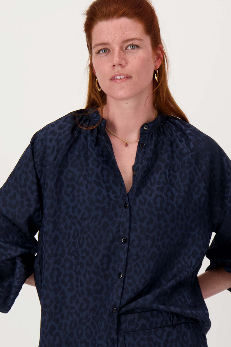 satijnen jacquard blouse | navy