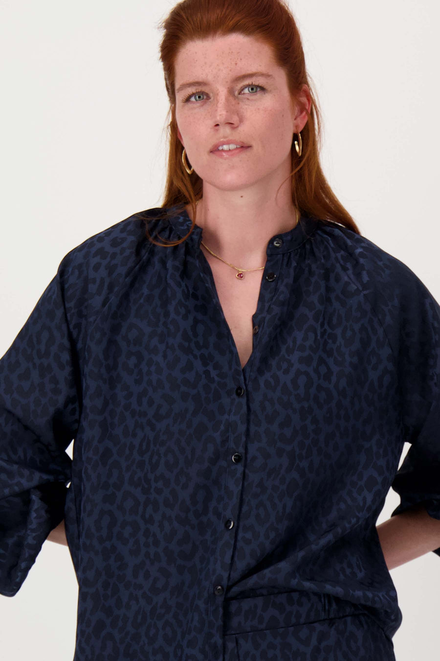 satijnen jacquard blouse | navy