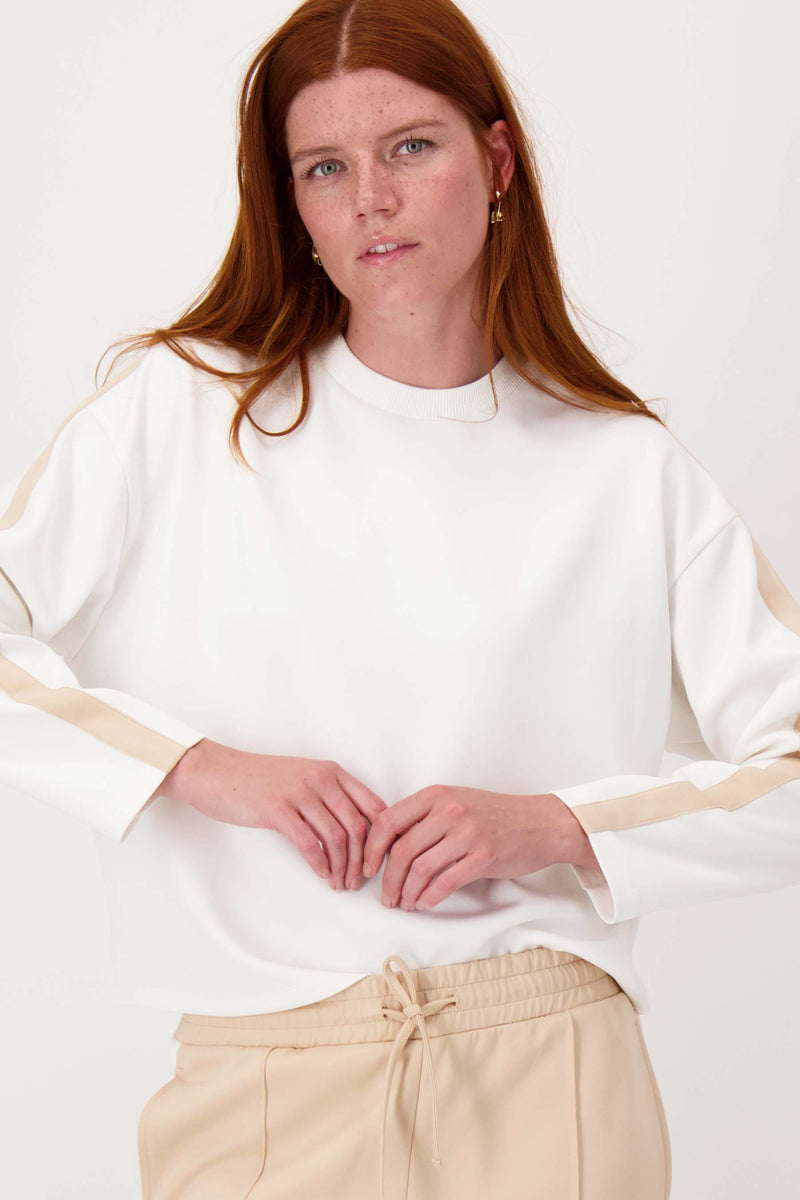 jersey top met bies | beige / off white