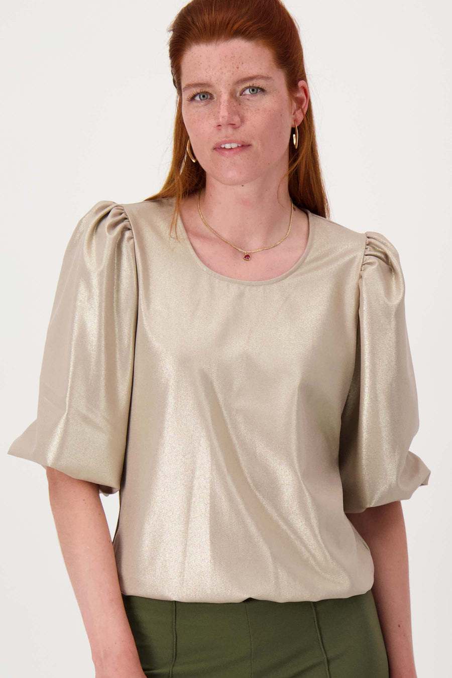 top met pofmouw lurex | beige