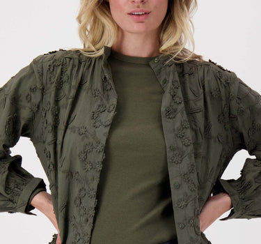 blouse with floral texture | moss green