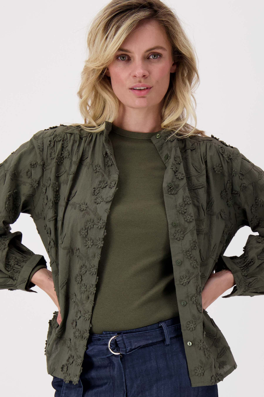 blouse met bloem structuur | moss green