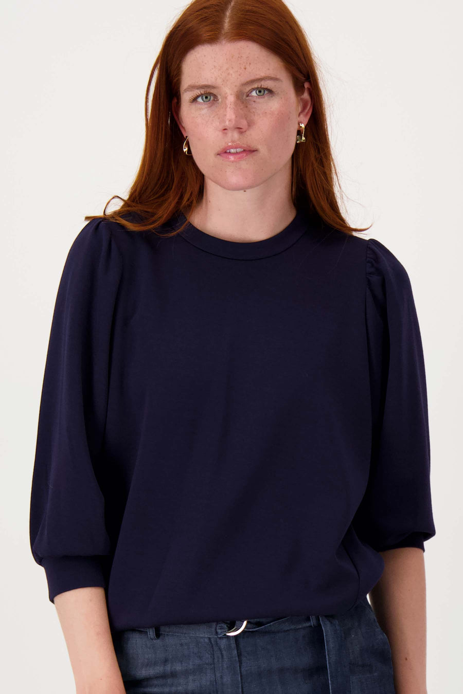 top van jogstof met pofmouw | navy