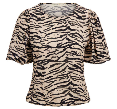 Ballonärmel-Top mit Print | Schwarz / Kit