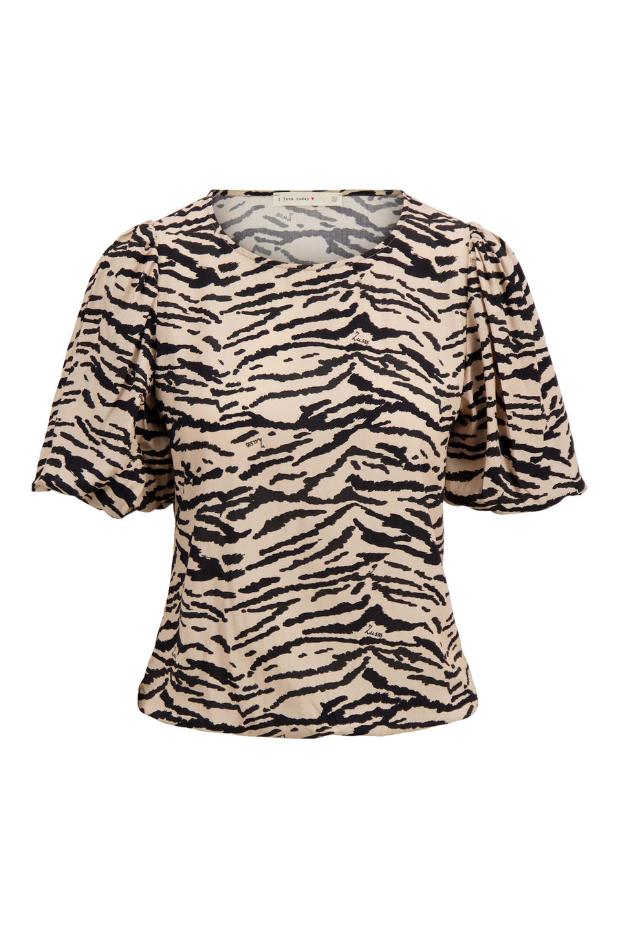 ballonmouw top met print | zwart / kit