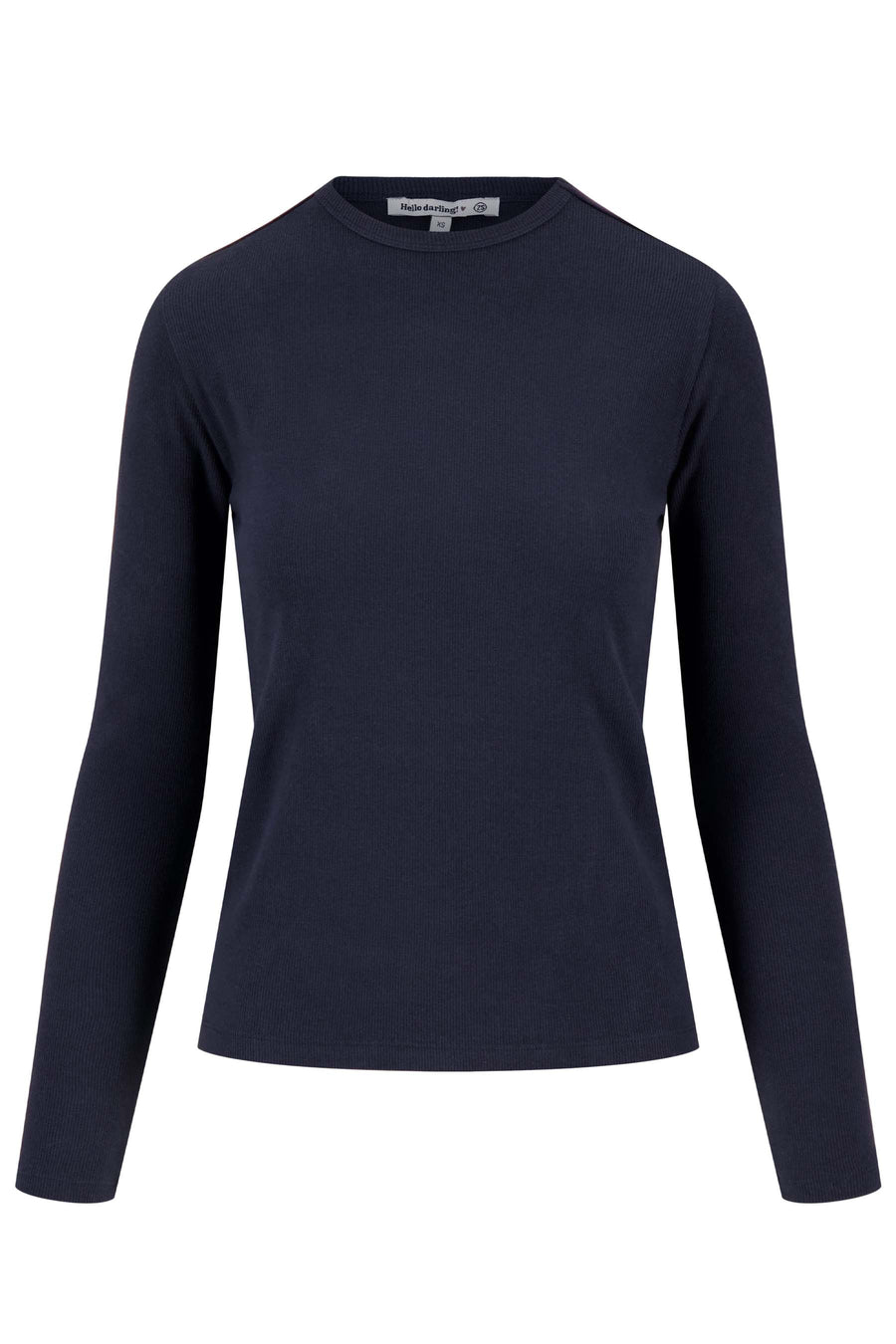 basic rib ronde hals top met stretch | navy