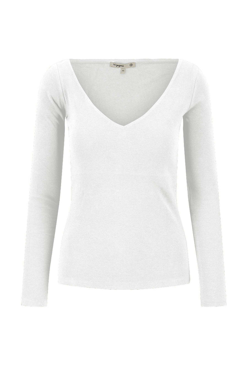 basic rib V hals top met stretch | off white