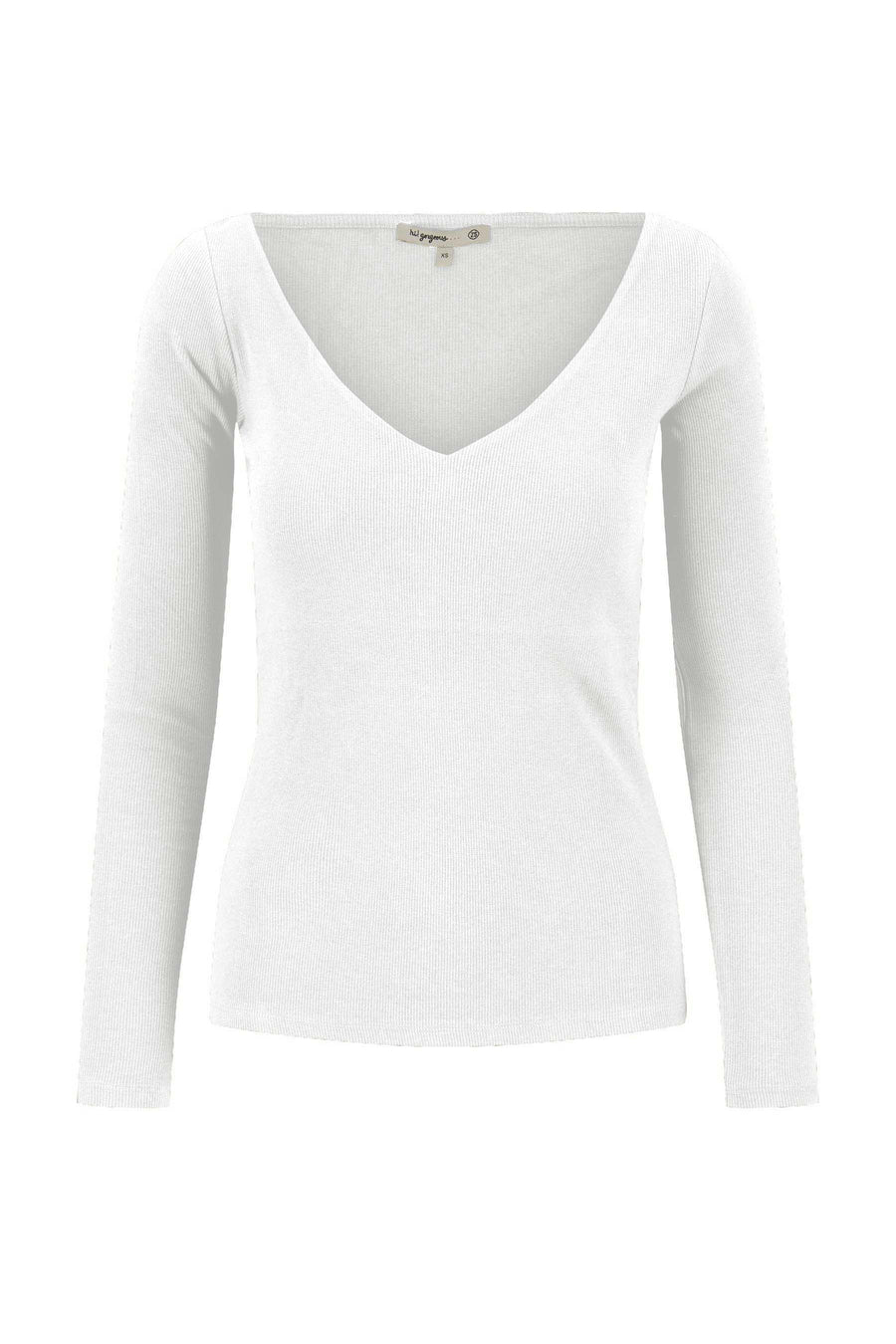 basic rib V hals top met stretch | off white