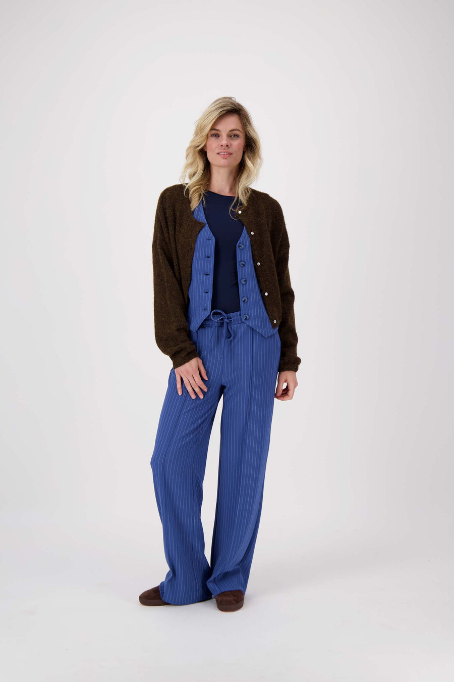 gilet met krijtstreep print | navy / off white