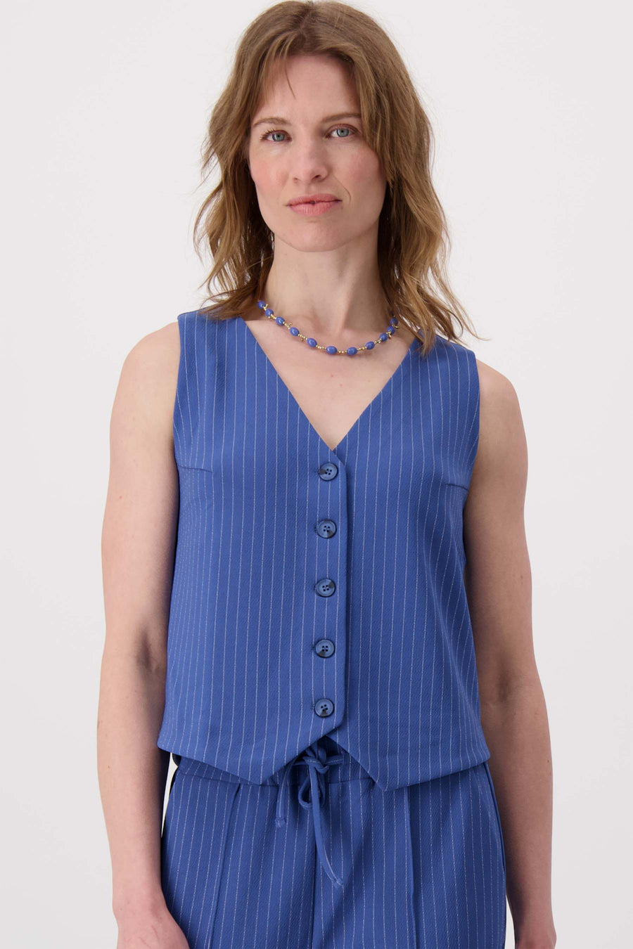 waistcoat with pinstripe print | navy / off-white