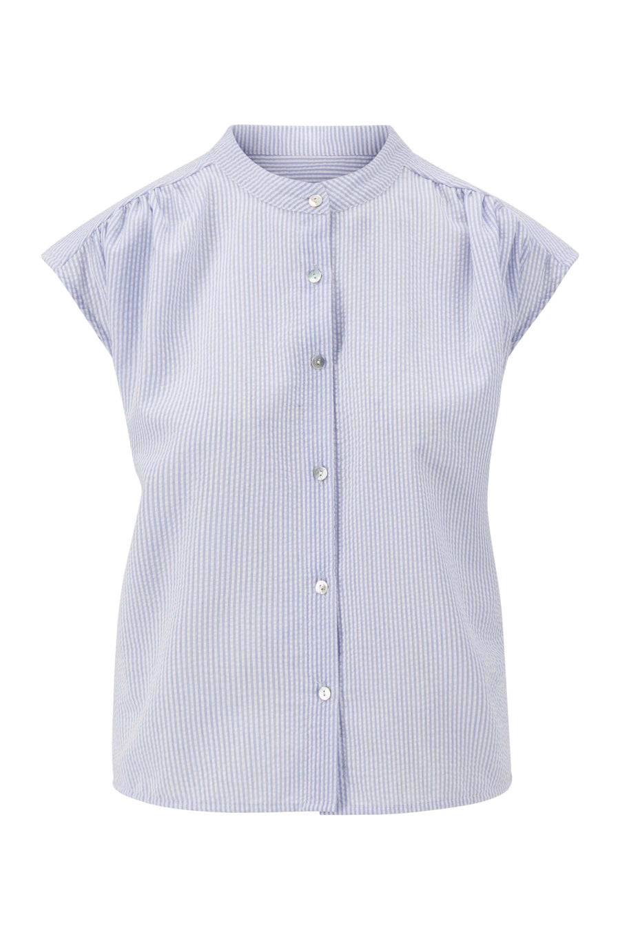 seersucker striped blouse with embroidery | white / light blue