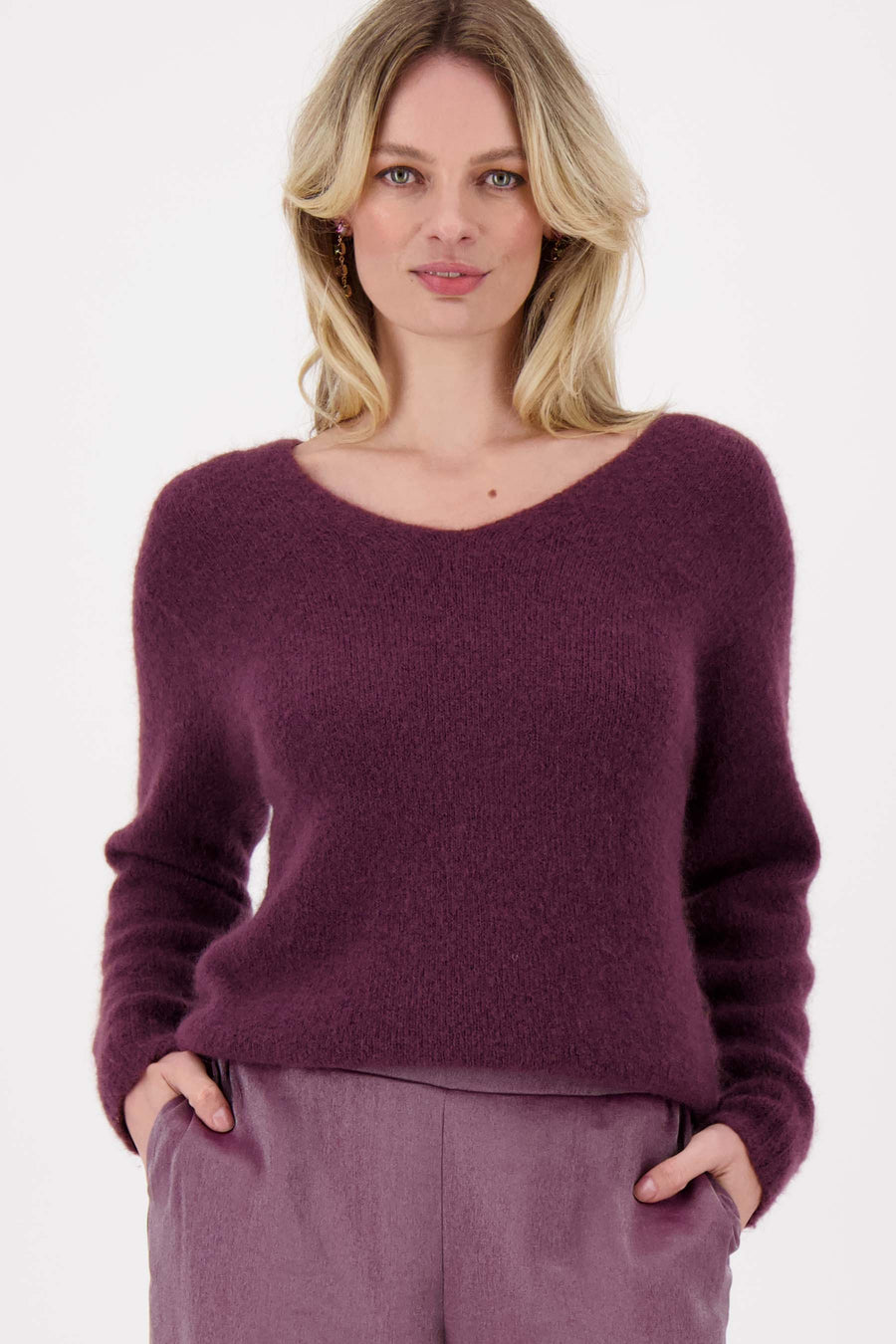 v-hals mohair trui | soft aubergine
