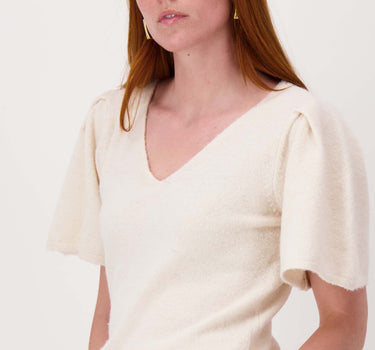 Top mit Schmetterlingsärmeln aus flauschigem Garn | Off-White