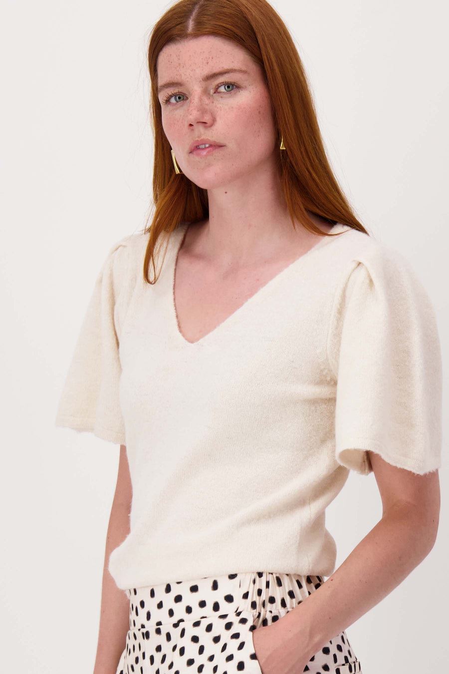 vlindermouw top in fluffy garen | off white