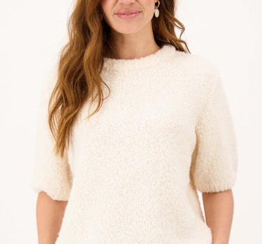short-sleeved bouclé sweater | off-white