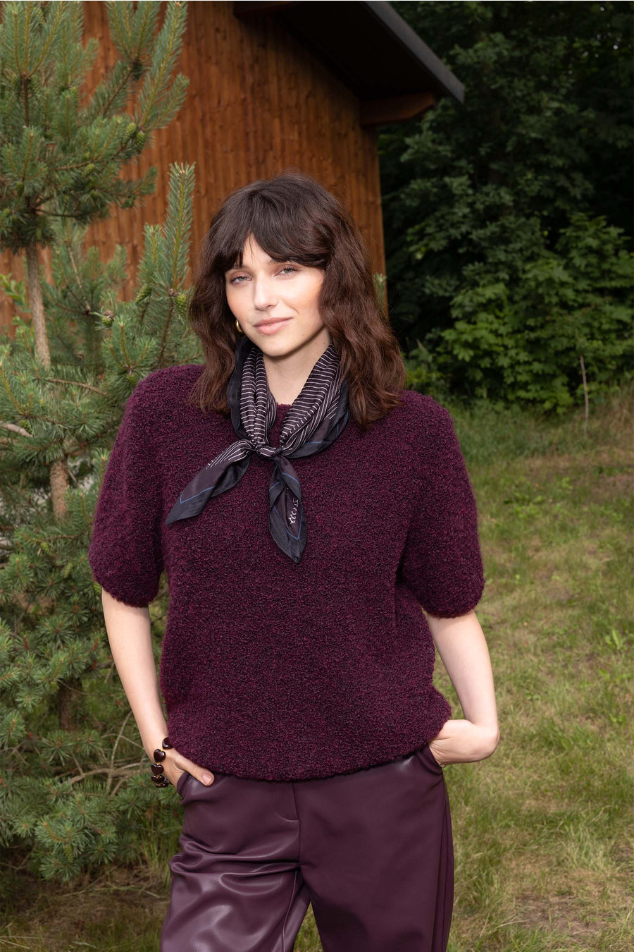 boucle trui korte mouw | burgundy