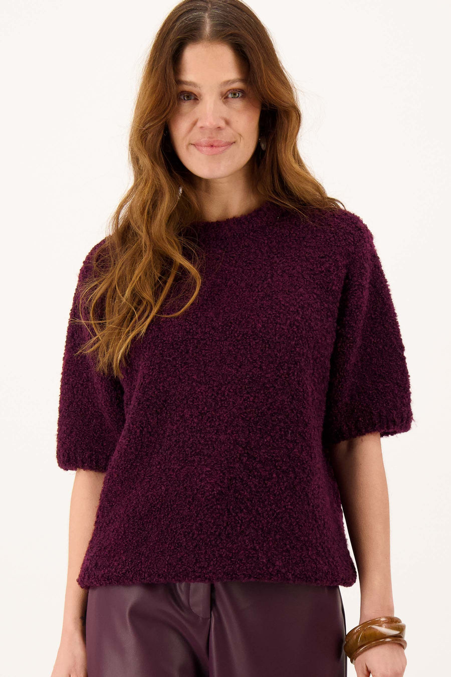 boucle trui korte mouw | burgundy