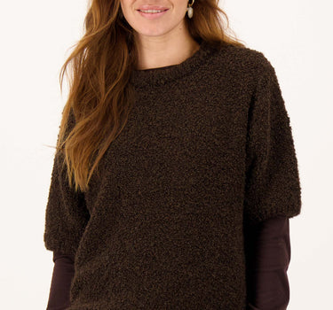 short-sleeve bouclé sweater | dark chocolate