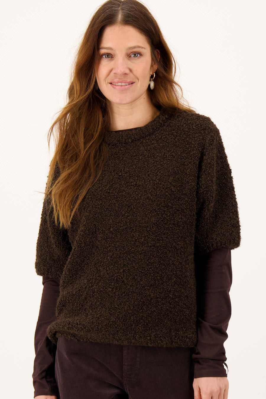 boucle trui korte mouw | dark choco