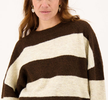 trui met blok streep | dark choco / grey oyster