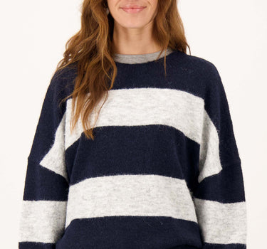 Pullover mit Blockstreifen | Dunkelblau / Grau meliert