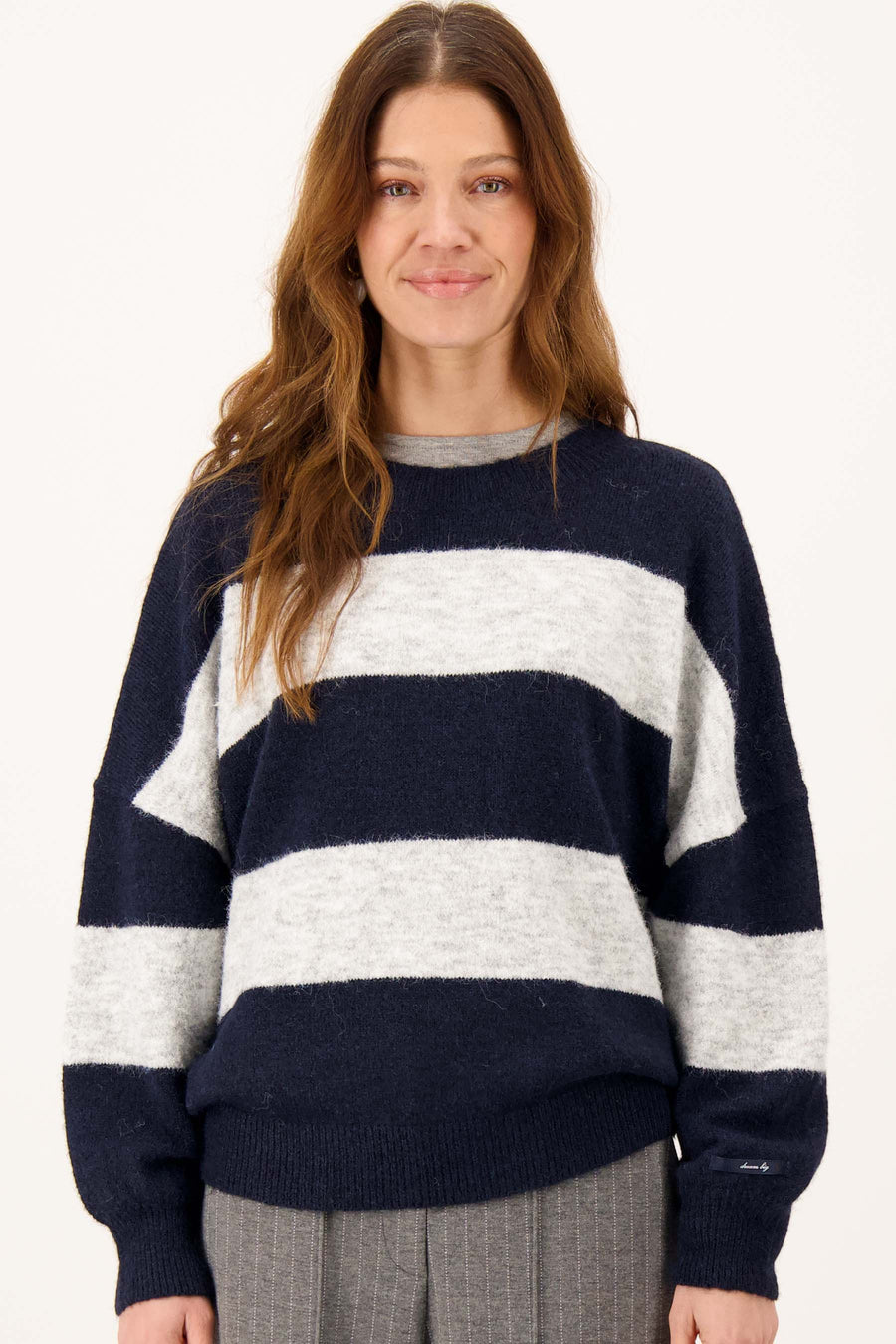 block-striped sweater | dark navy / gray melange