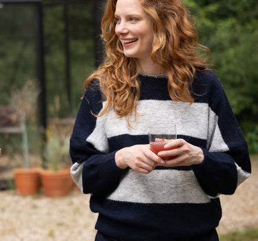 trui met blok streep | dark navy / grey melange