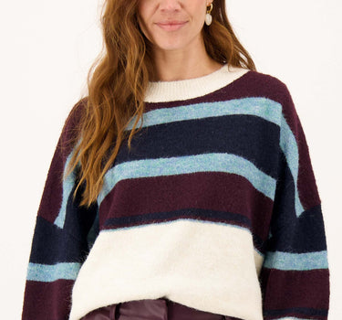 trui met blok streep colourblock | dark navy / ocean blue / burgundy