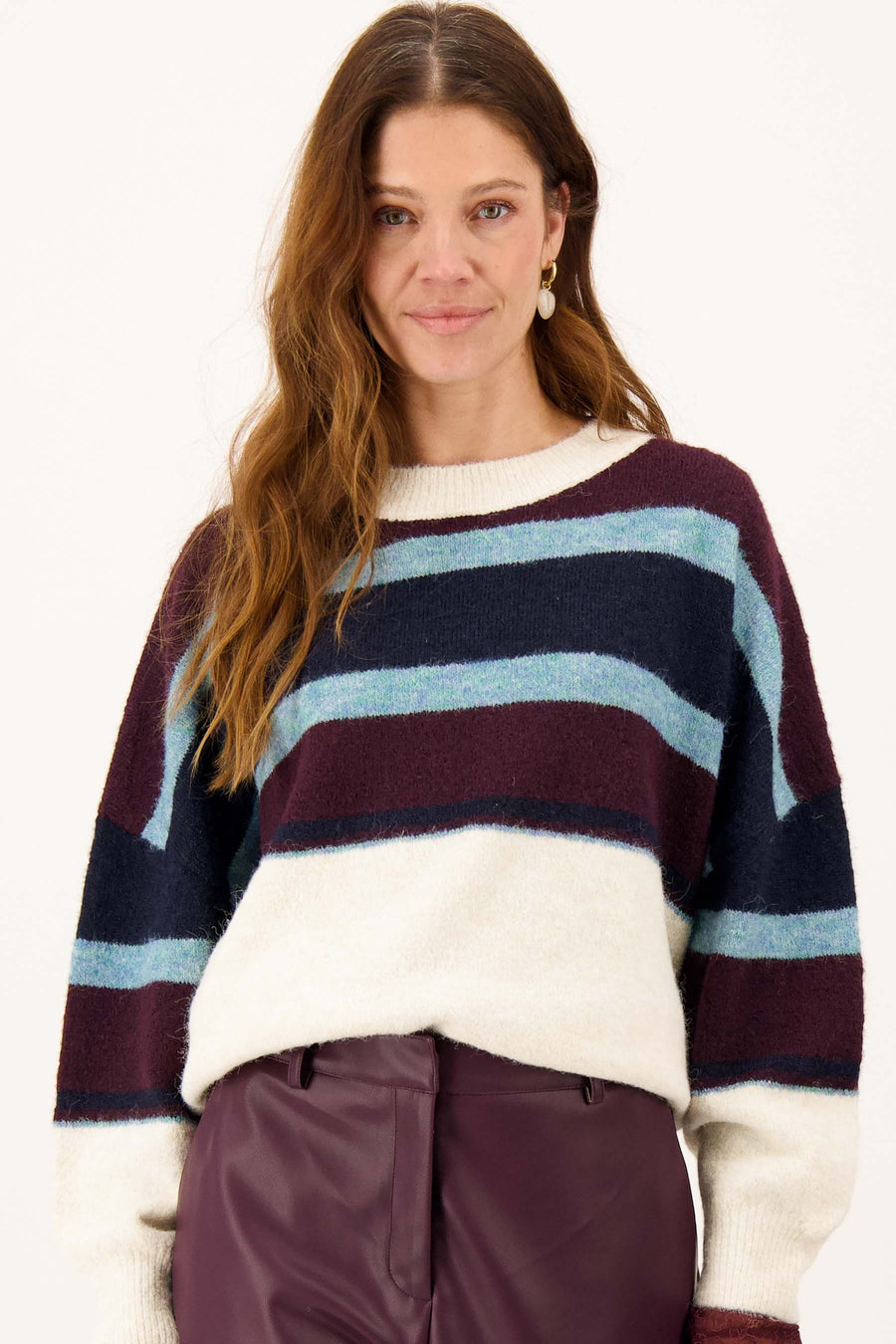 Color-blocked sweater with block stripes | dark navy / ocean blue / burgundy