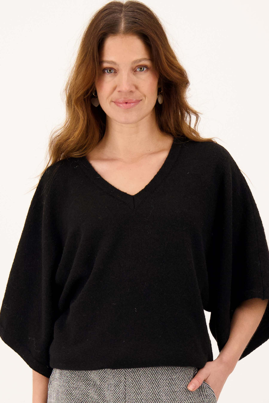 V hals vlindermouw trui | black