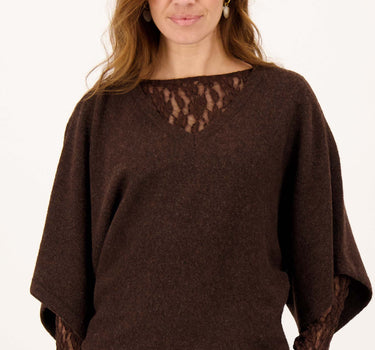V-neck butterfly-sleeve sweater | dark chocolate