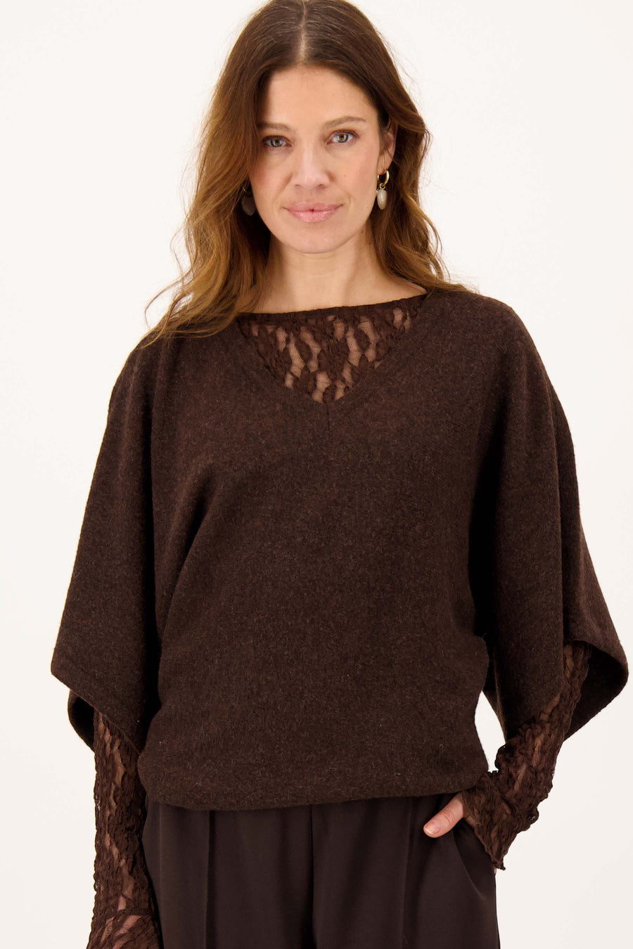 V hals vlindermouw trui | dark choco