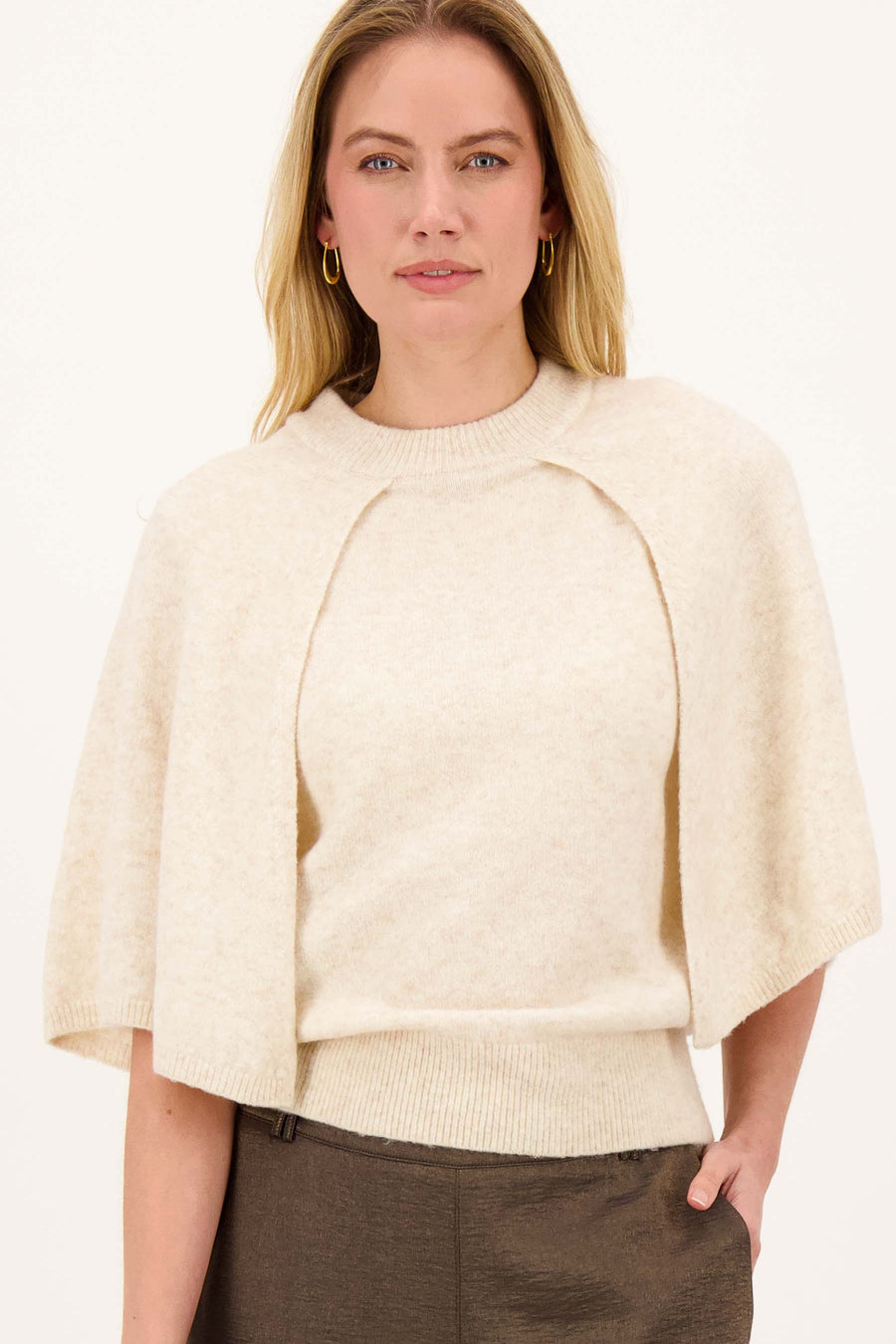 Gebreide Trui met Cape | crispy white