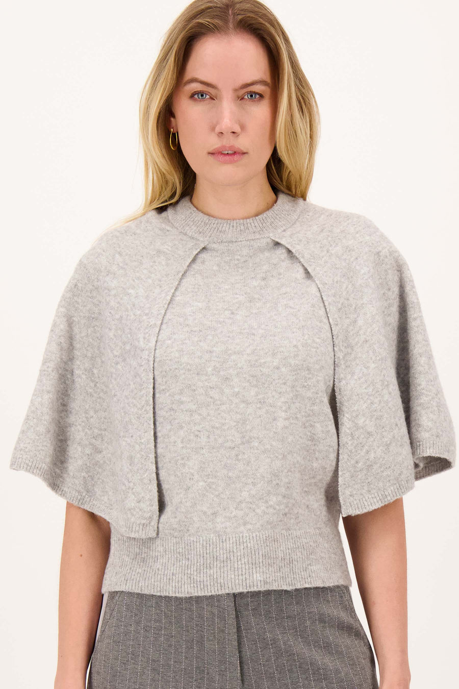 Gebreide Trui met Cape | light grey melange