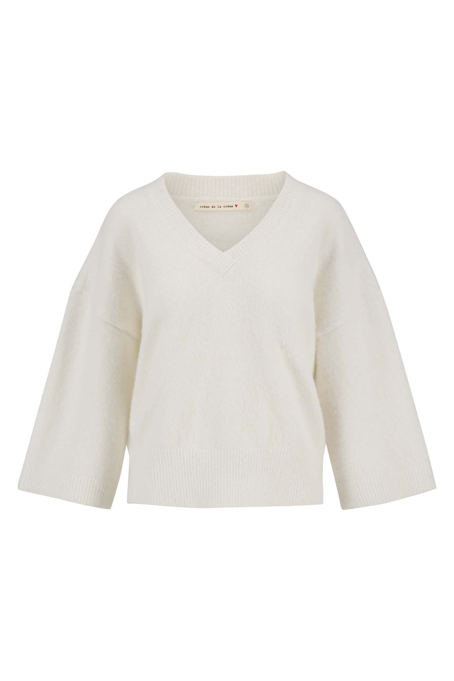 trui korte mouw met V hals | white
