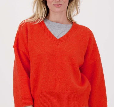 Pullover mit kurzen Ärmeln und V-Ausschnitt | orange-rot