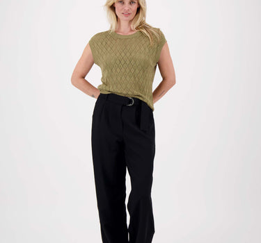 sleeveless sweater with openwork stitch | khaki
