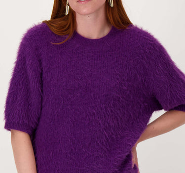 fluffy trui met ronde hals | mid purple