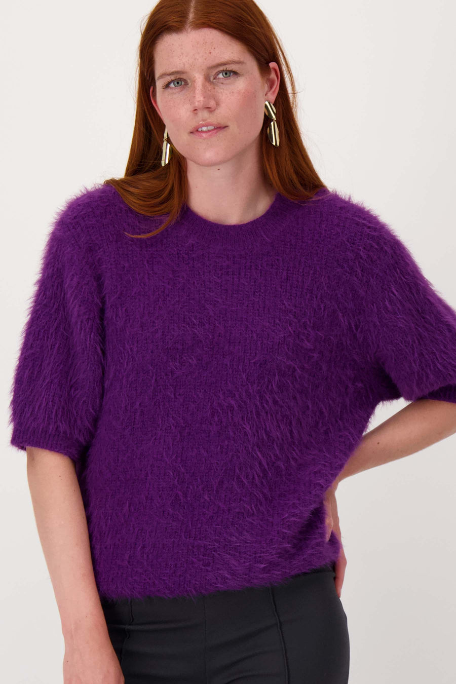 fluffy trui met ronde hals | mid purple