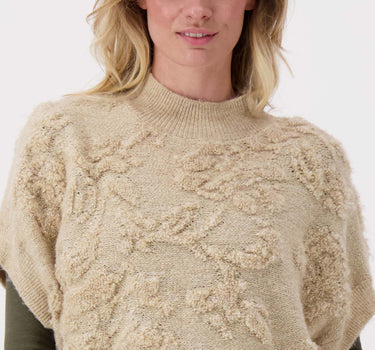sleeveless sweater with lurex jacquard | beige / gold