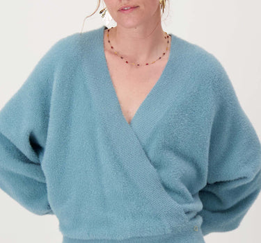 Strickpullover aus flauschigem Garn | graublau