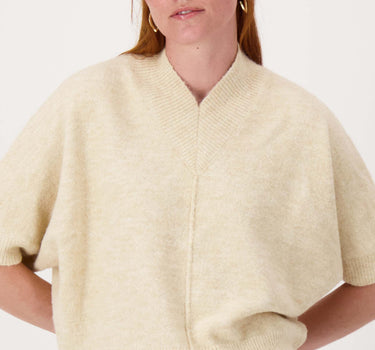 Sweater mit gekürzten Ärmeln und Naht | beige