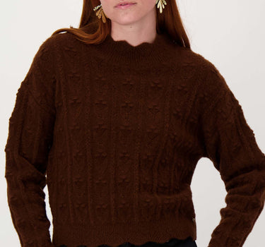 ajour trui met schulp rand | chocolate brown