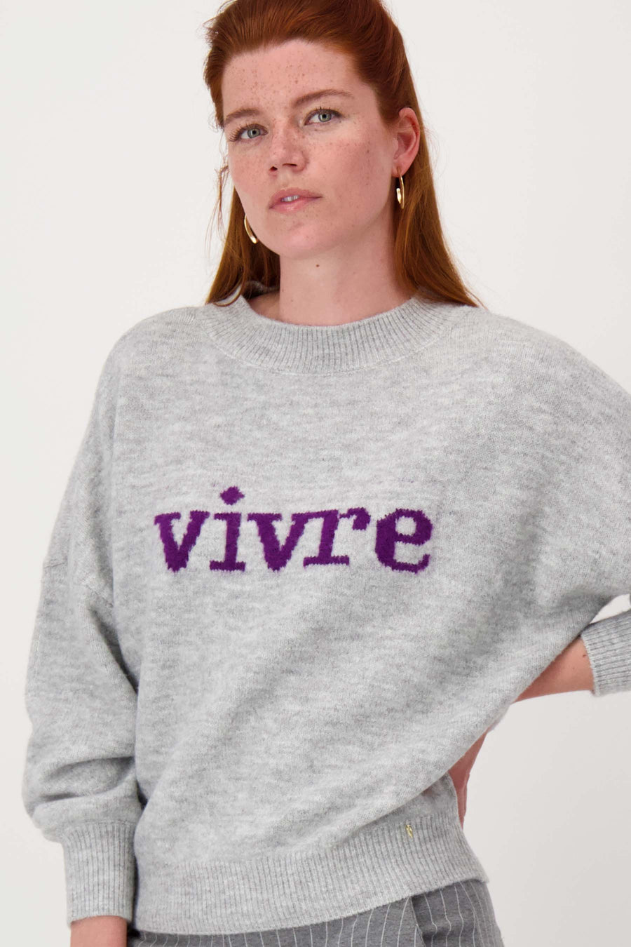 trui met ingebreid detail | antracietgrijs / mid purple